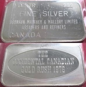 1oz JM Canada 1975 Occidental Canadian Gold Rush